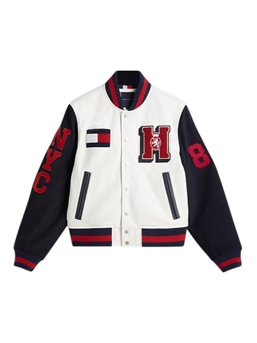 Giacca college relaxed fit in pelle con logo Tommy Hilfiger | MW0MW41866Z00.Z00
